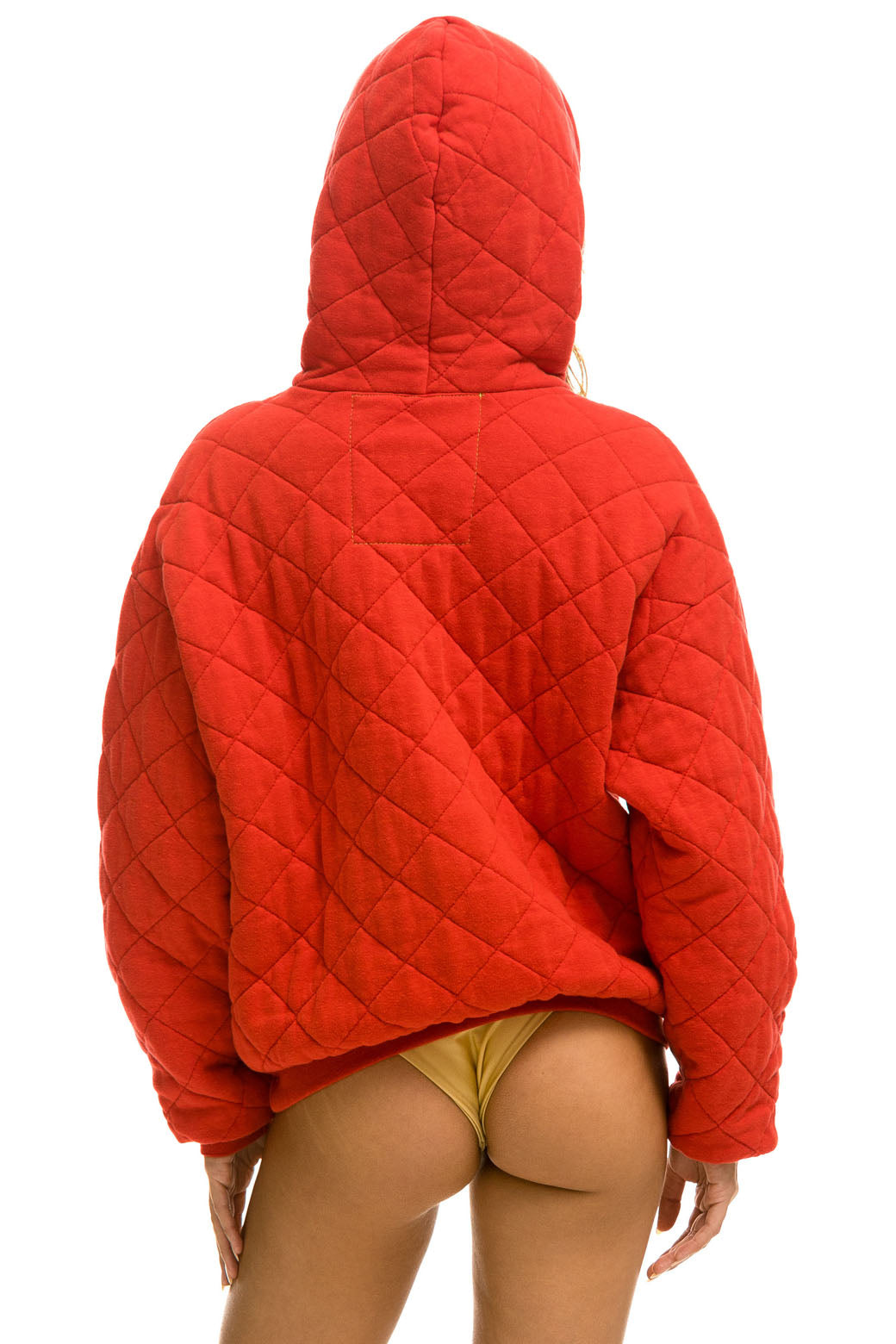 QUILTED RELAXED PULLOVER HOODIE - RED - Image 9