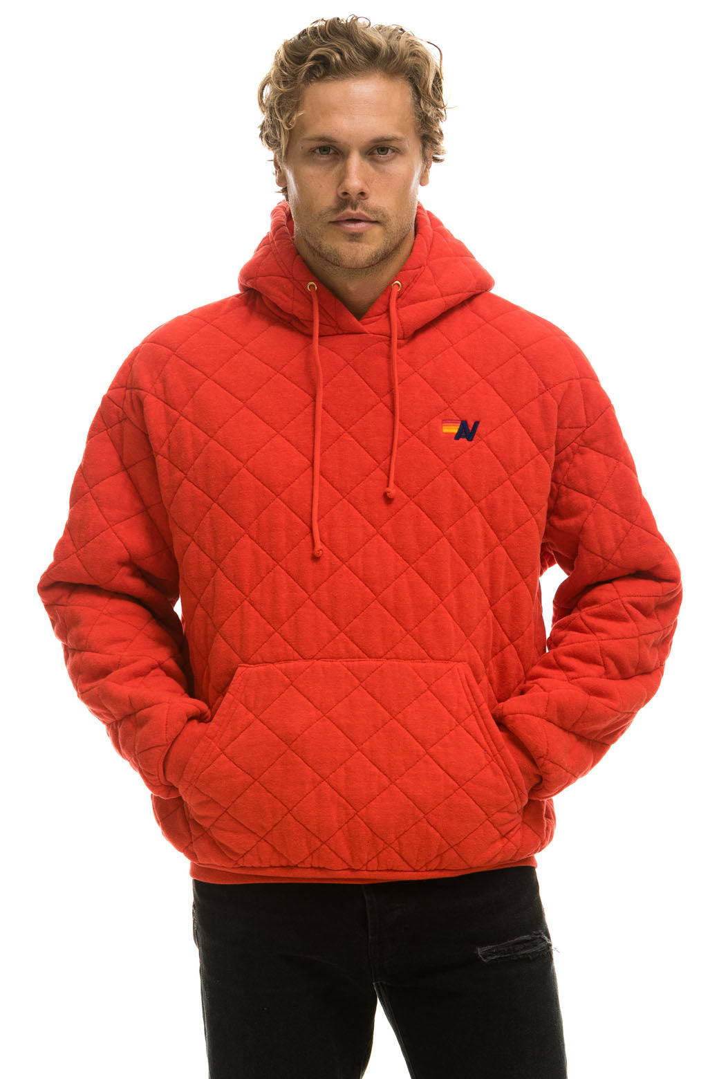 QUILTED RELAXED PULLOVER HOODIE - RED - Image 2