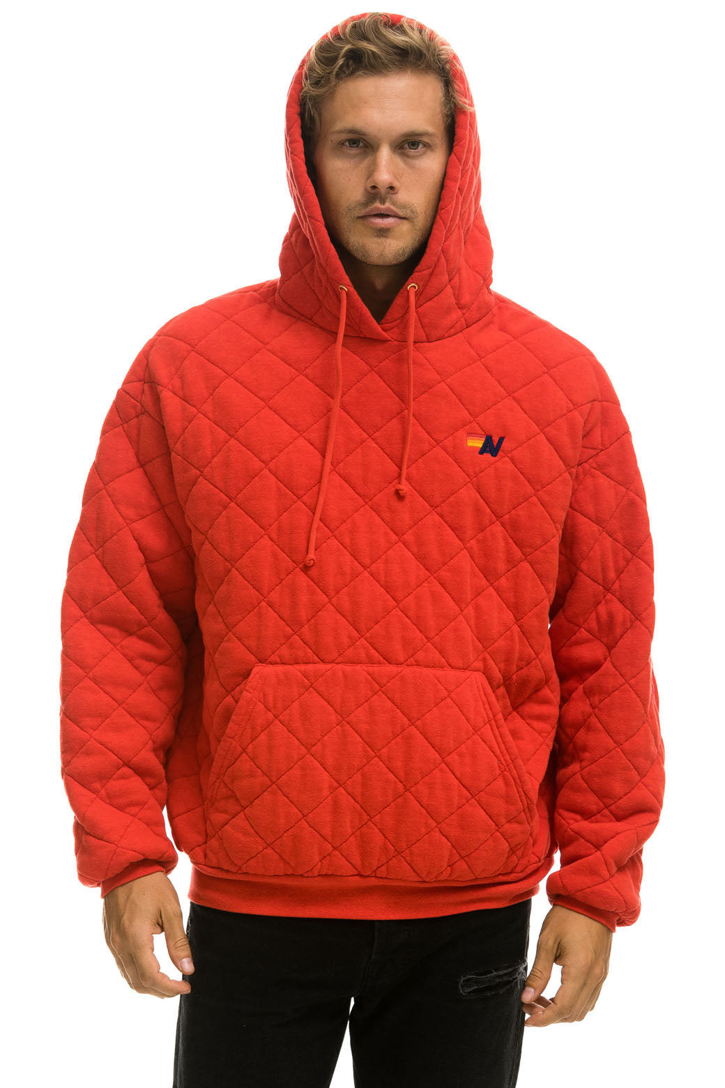QUILTED RELAXED PULLOVER HOODIE - RED - Image 8