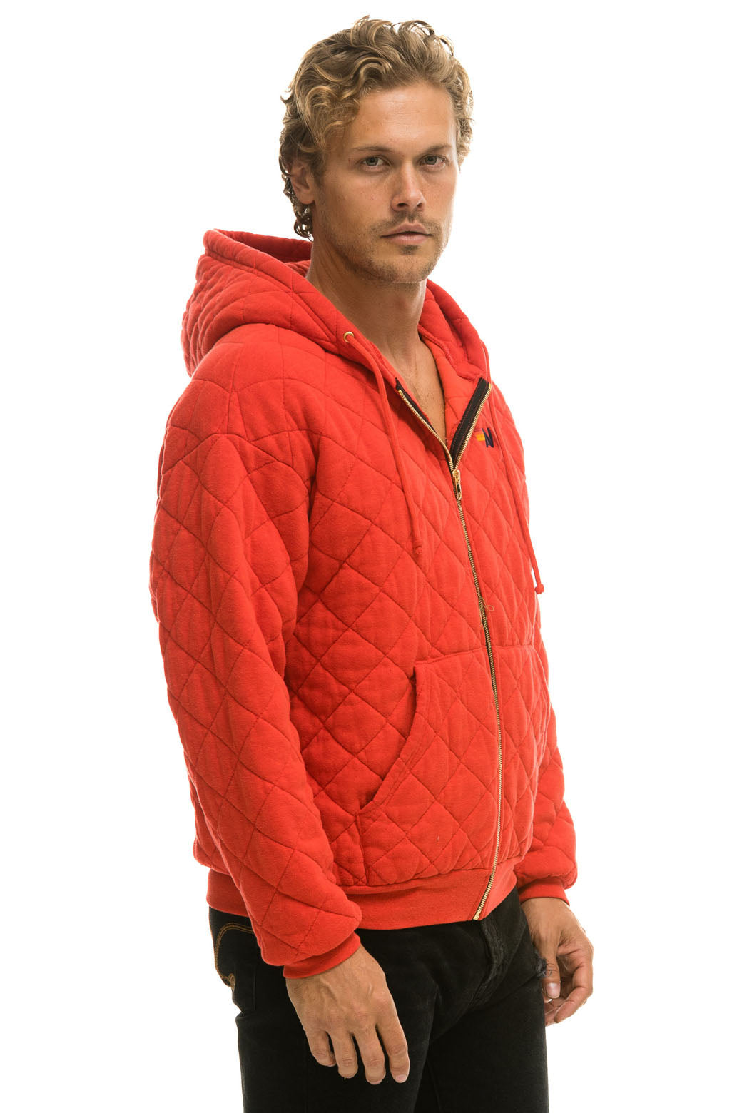 QUILTED ZIP HOODIE RELAXED - RED - Image 5