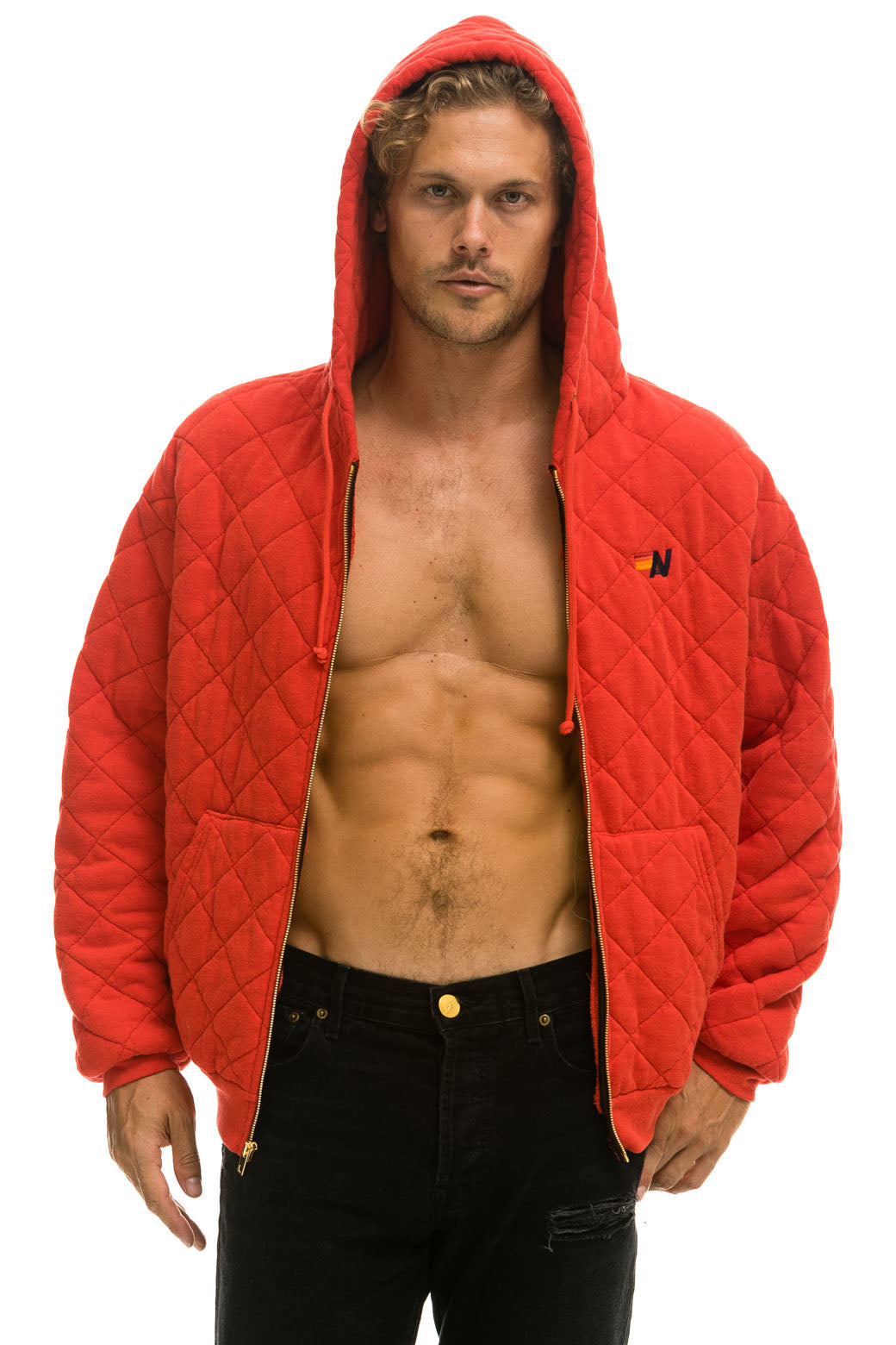 QUILTED ZIP HOODIE RELAXED - RED - Image 7