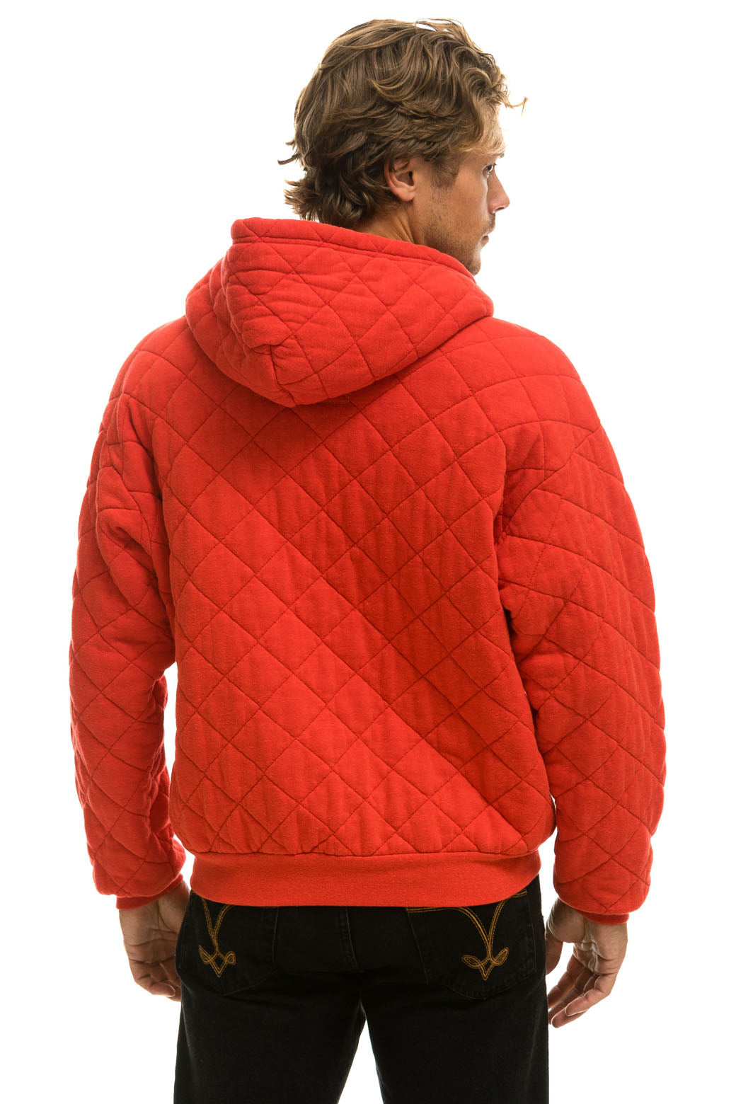QUILTED ZIP HOODIE RELAXED - RED - Image 9