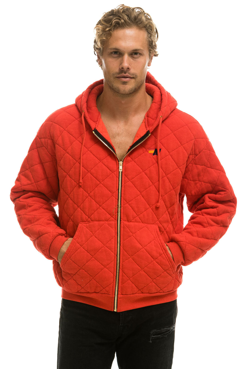 QUILTED ZIP HOODIE RELAXED - RED - Image 2