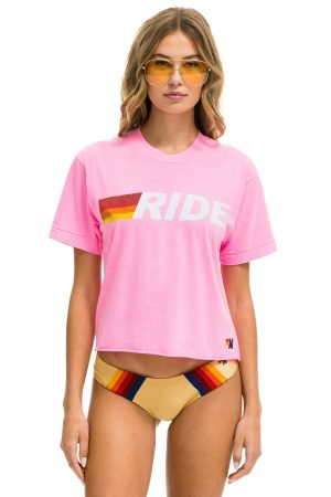 RIDE LOGO WHITE BOYFRIEND TEE - NEON PINK
