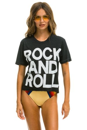 ROCK AND ROLL BOYFRIEND TEE - CHARCOAL