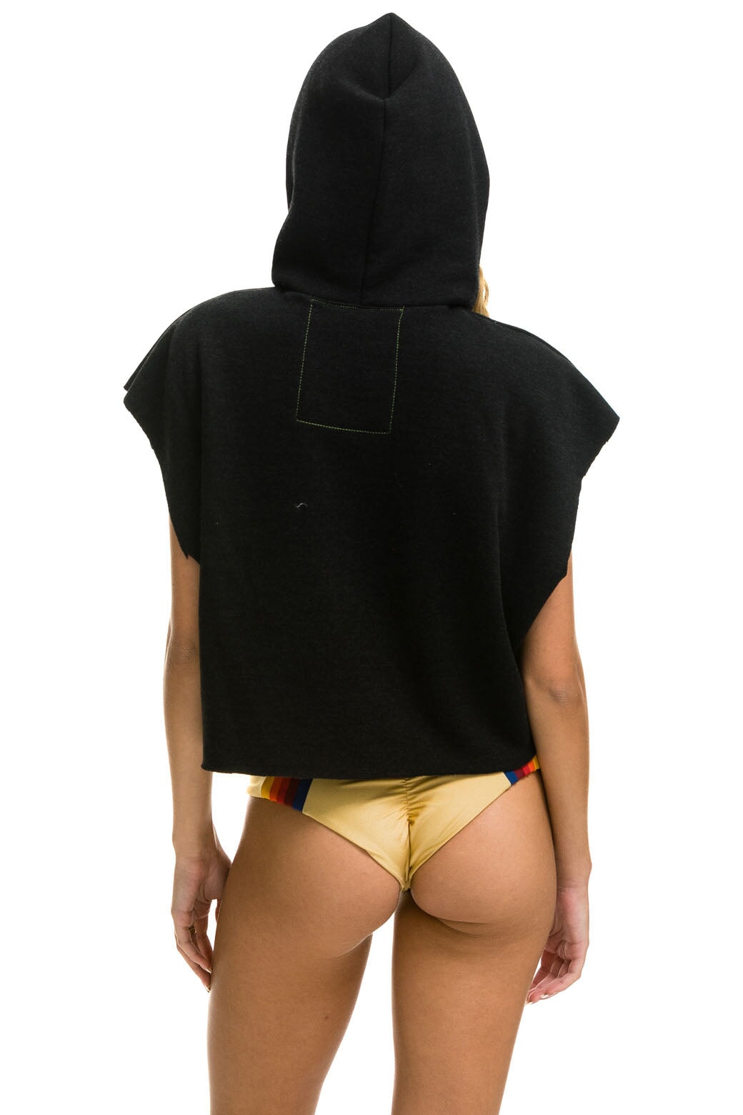 SMILEY SUNSET SLEEVELESS RELAXED CROPPED PULLOVER HOODIE - BLACK - Image 5