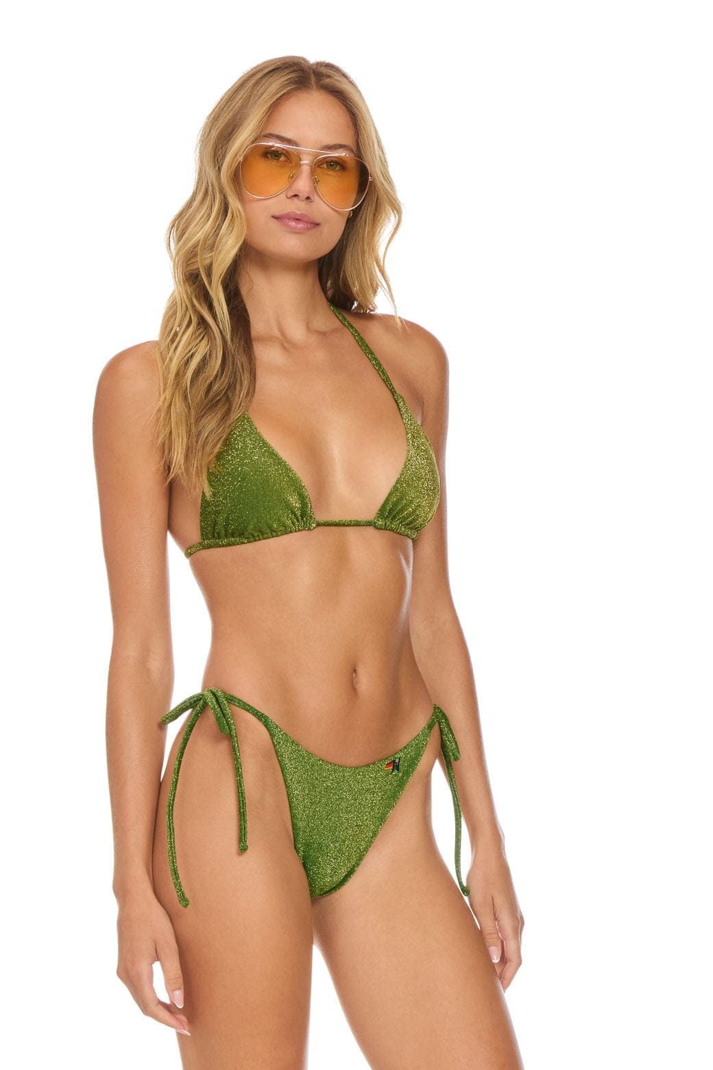 SPARKLE TURKS SIDE TIE CHEEKY BIKINI BOTTOMS - ARMY - Image 4