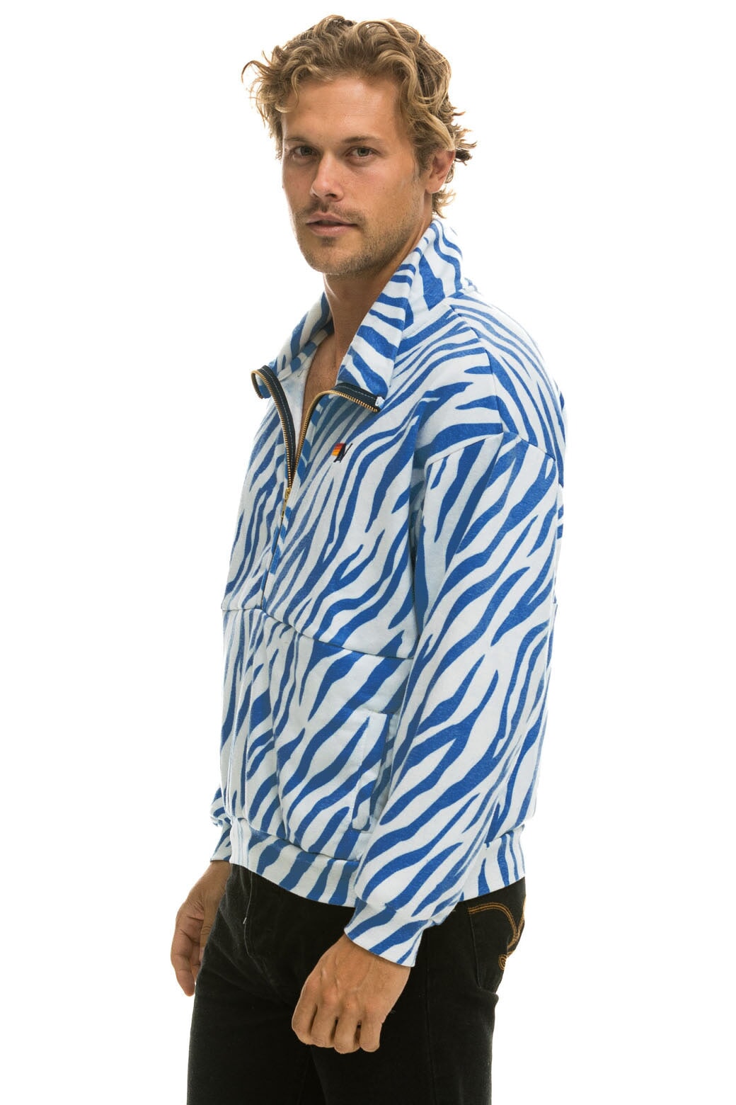 TIGER FLEECE UNISEX HALF ZIP JACKET - BLUE TIGER - Image 4