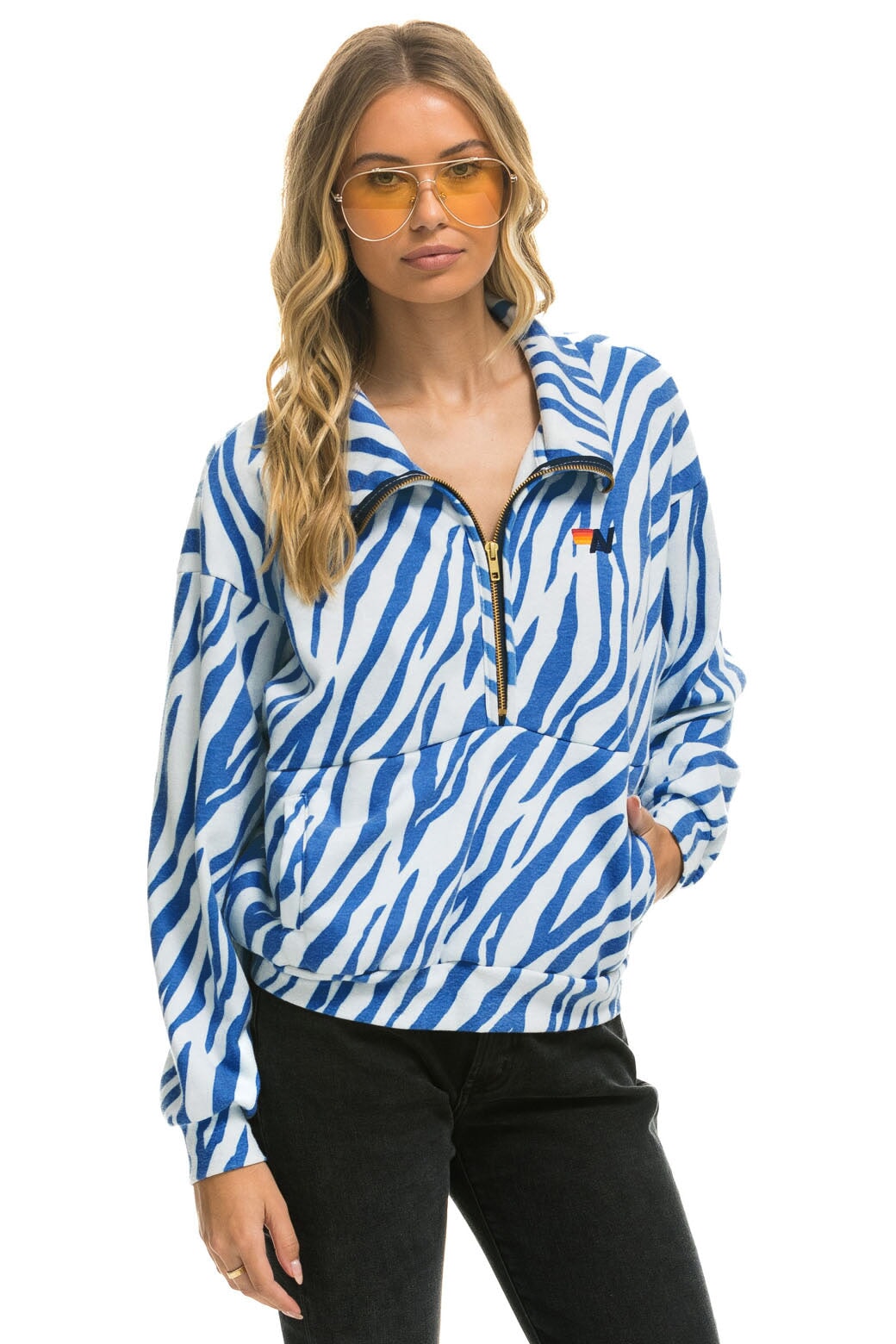 TIGER FLEECE UNISEX HALF ZIP JACKET - BLUE TIGER - Image 5