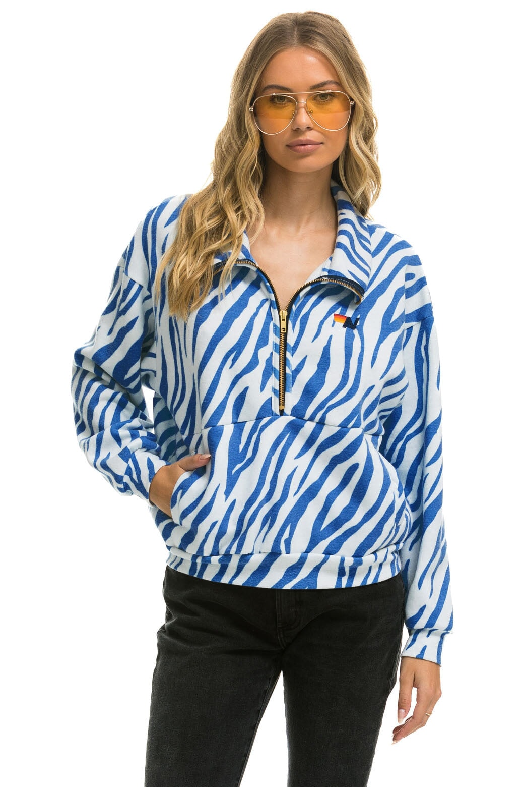 TIGER FLEECE UNISEX HALF ZIP JACKET - BLUE TIGER - Image 3