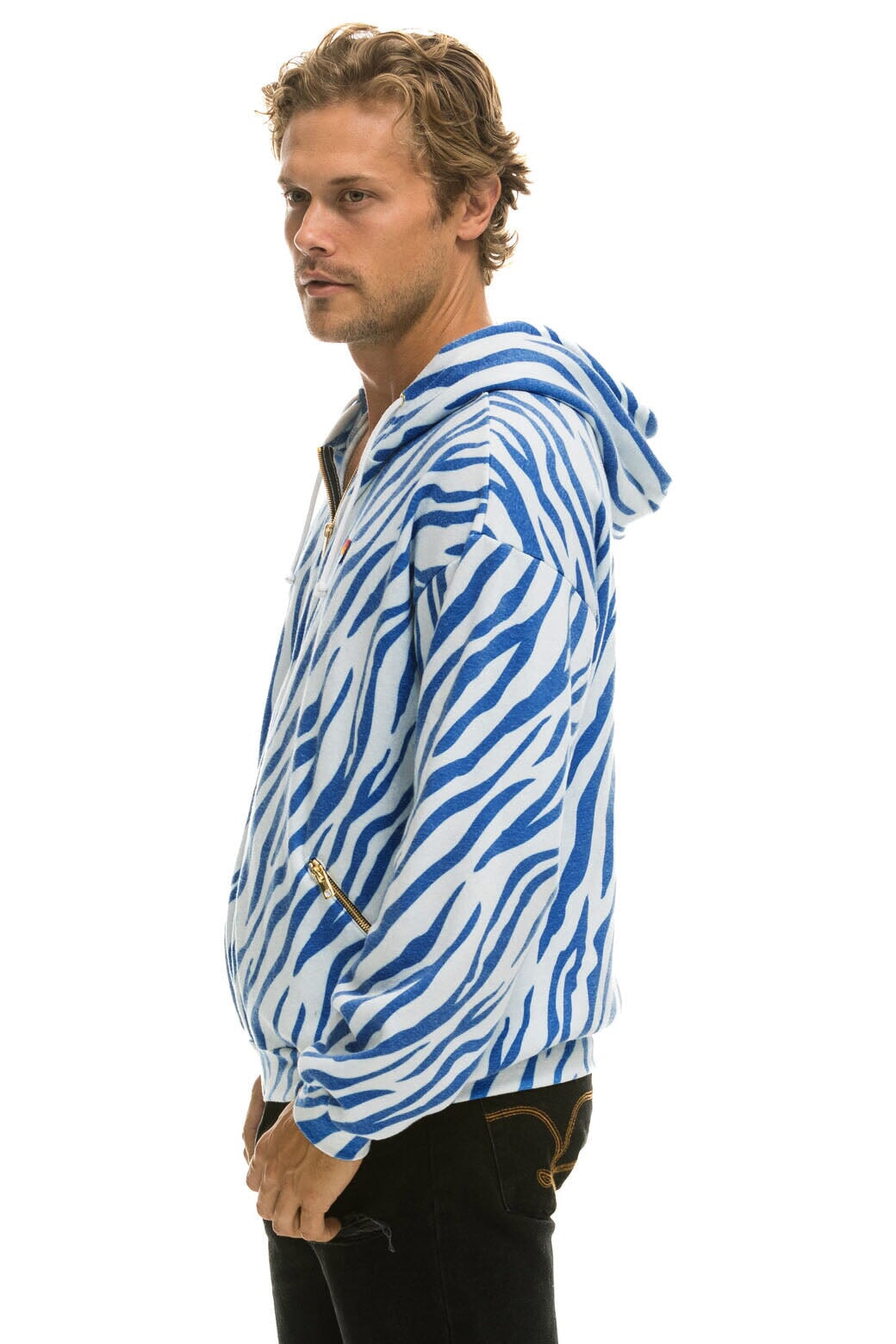 TIGER RELAXED ZIP HOODIE WITH POCKETS - BLUE TIGER - Image 4