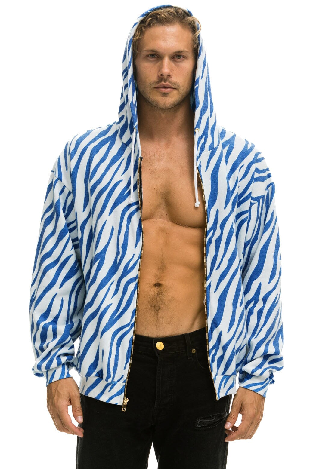 TIGER RELAXED ZIP HOODIE WITH POCKETS - BLUE TIGER - Image 8