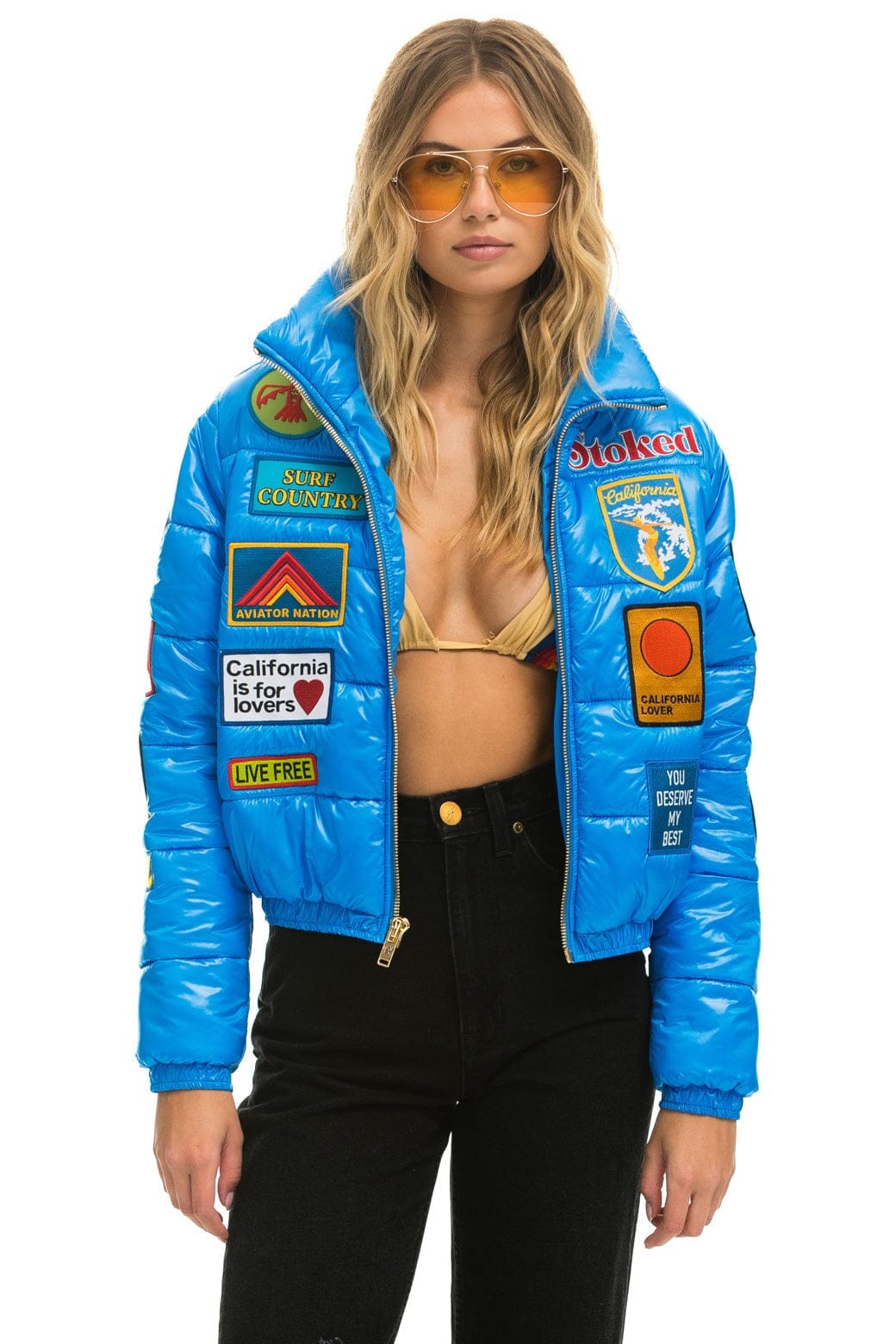 VINTAGE PATCH APRES PUFFER JACKET - BLUE CINA GLOSSY - Image 7