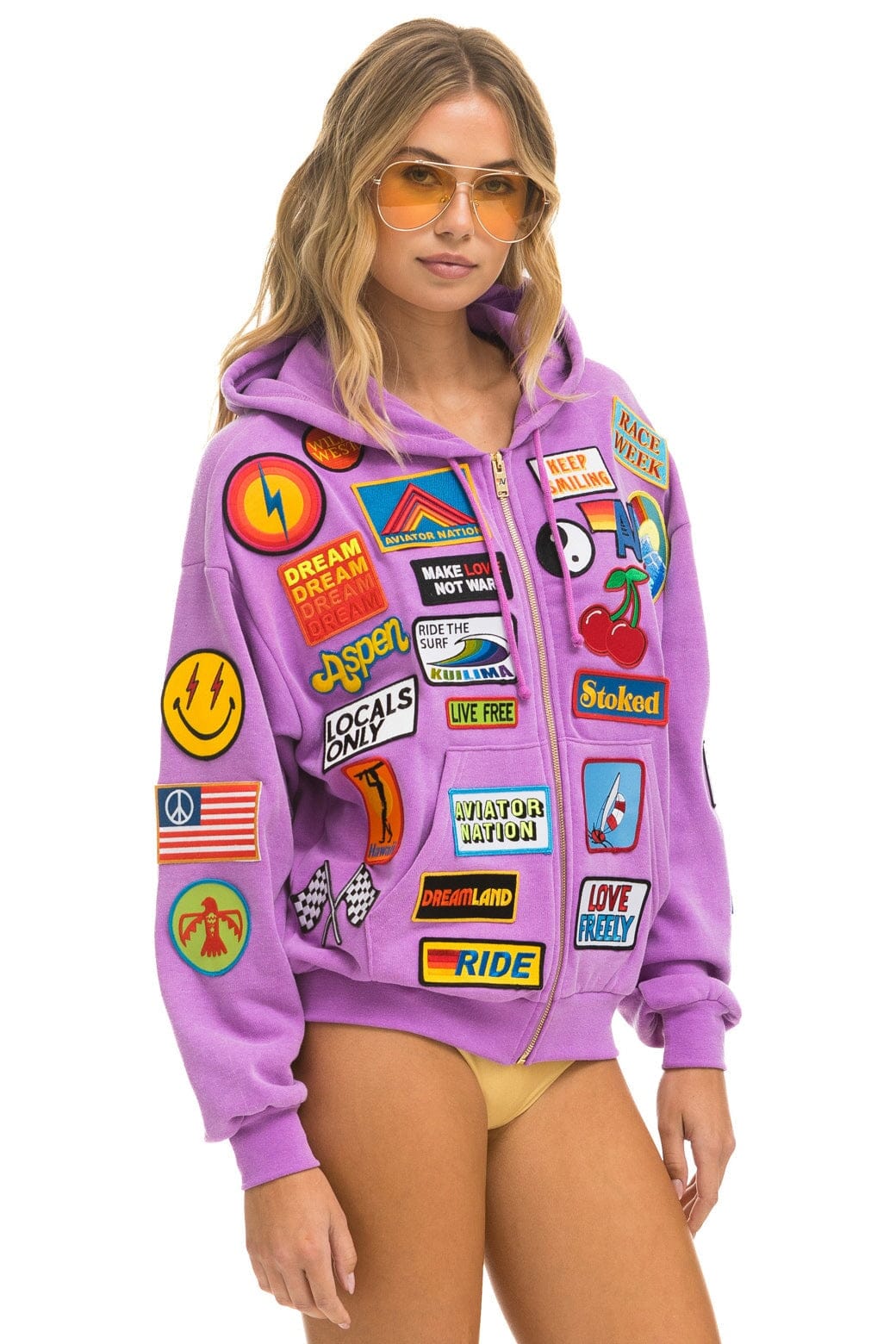 VINTAGE PATCH ZIP HOODIE RELAXED - NEON PURPLE - Image 3