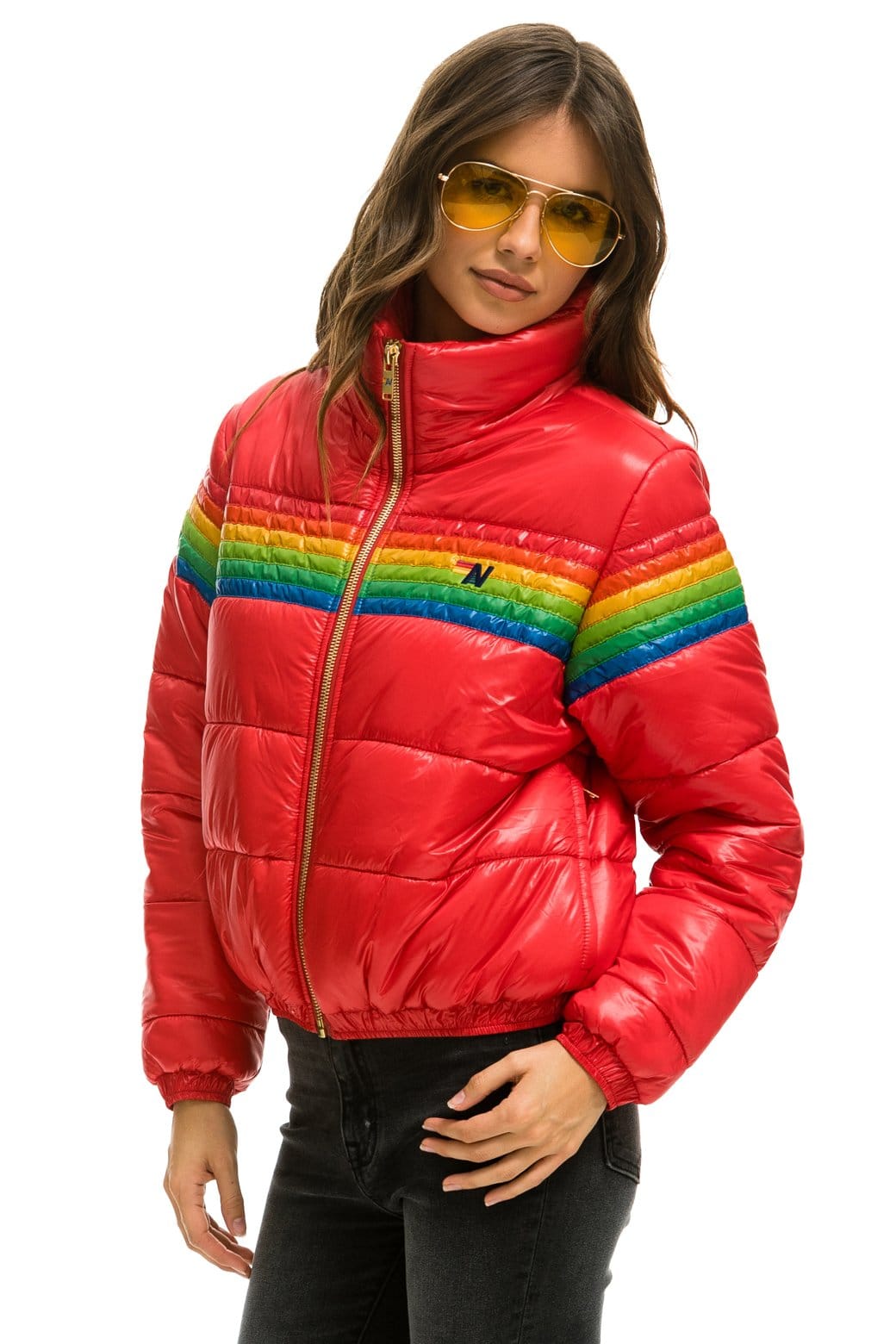 6 STRIPE LUXE APRES PUFFER JACKET - GLOSSY CHERRY - Image 2