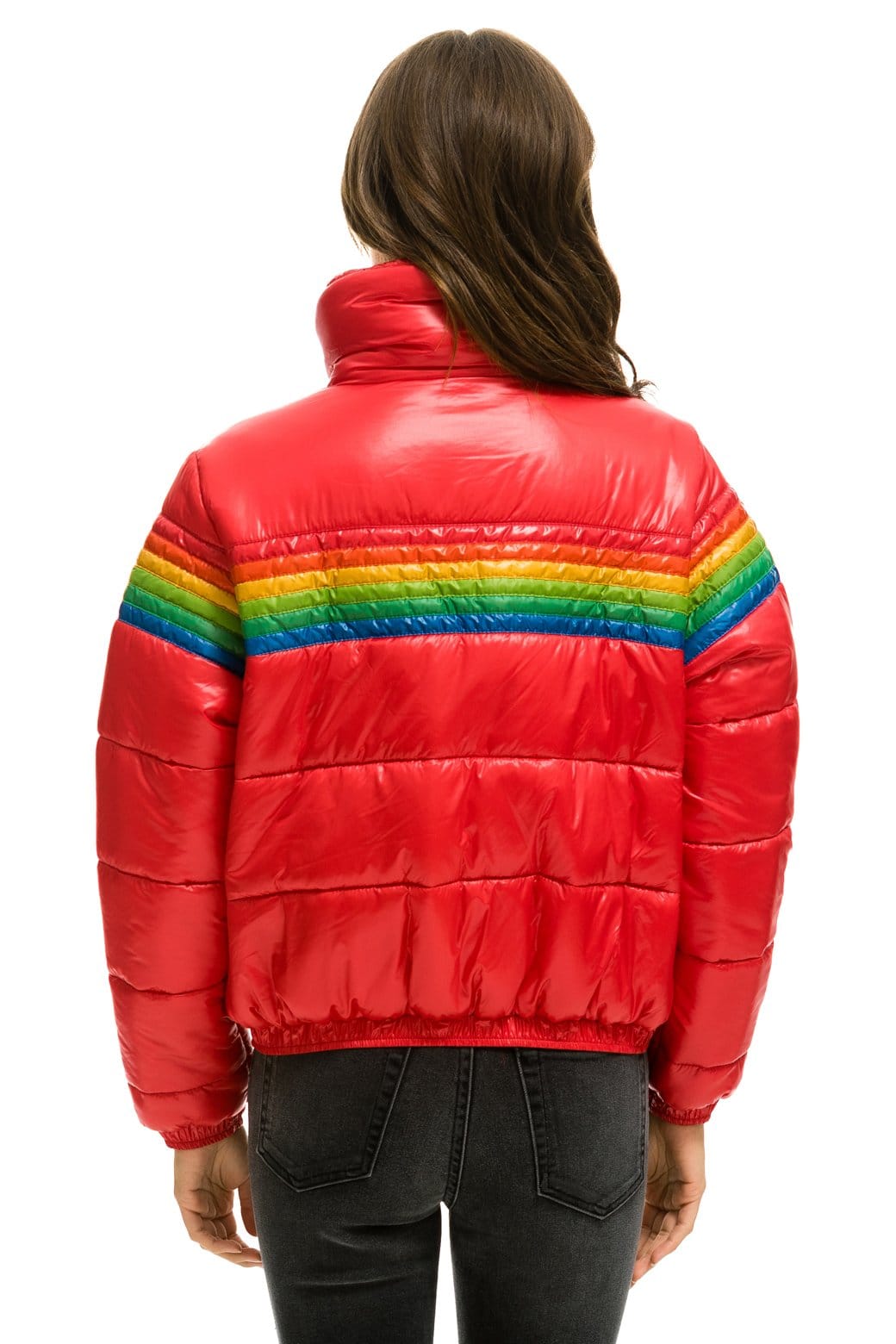 6 STRIPE LUXE APRES PUFFER JACKET - GLOSSY CHERRY - Image 3