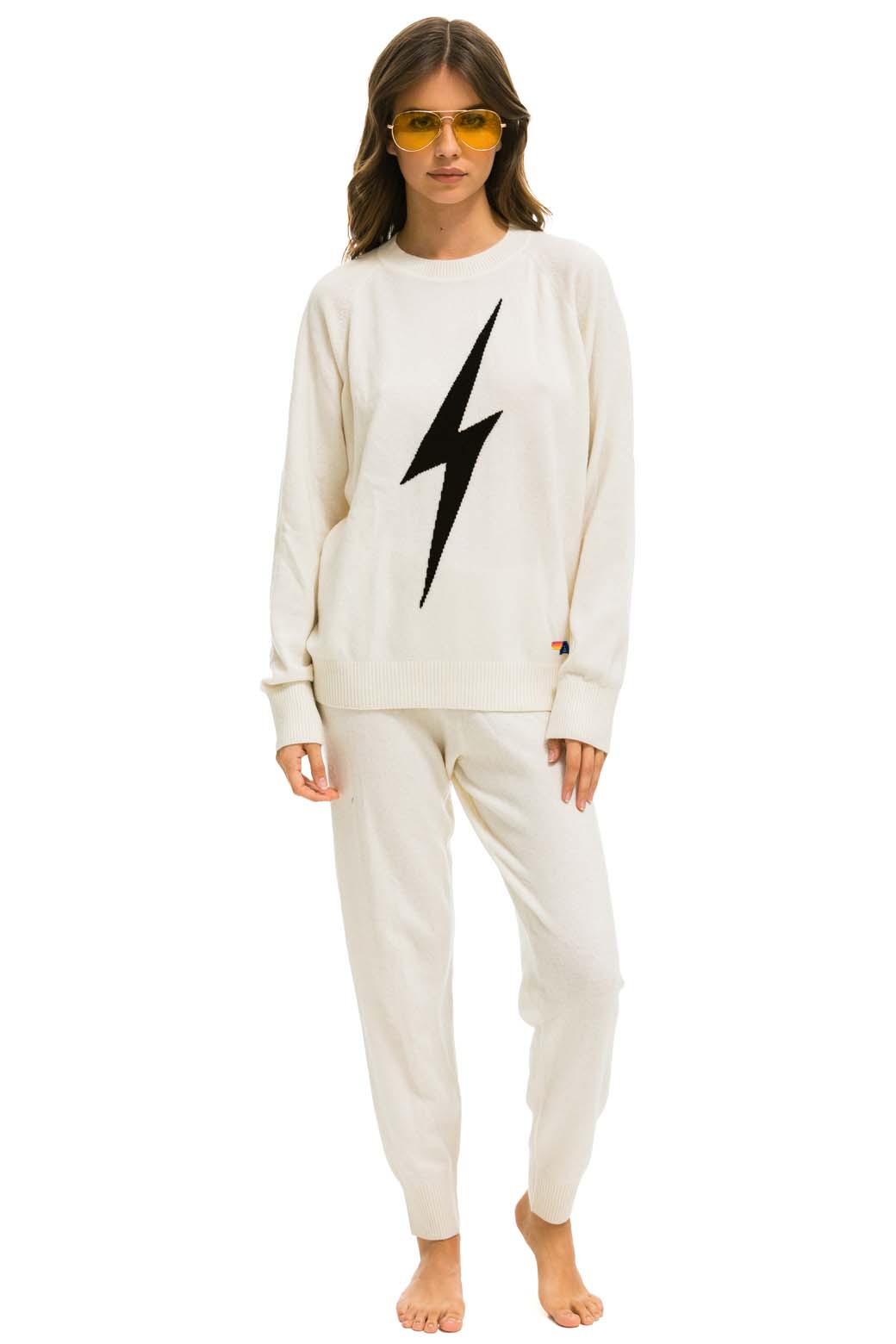 BOLT CASHMERE LIGHT SWEATER PANT - VINTAGE WHITE // BLACK BOLT - Image 8