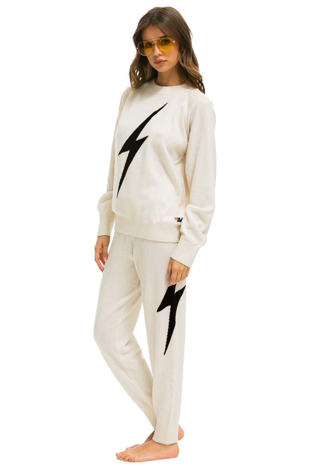 BOLT CASHMERE LIGHT SWEATER PANT - VINTAGE WHITE // BLACK BOLT - Image 5