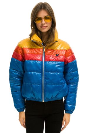 COLOR BLOCK LUXE APRES PUFFER JACKET -  GLOSSY SNORKEL BLUE