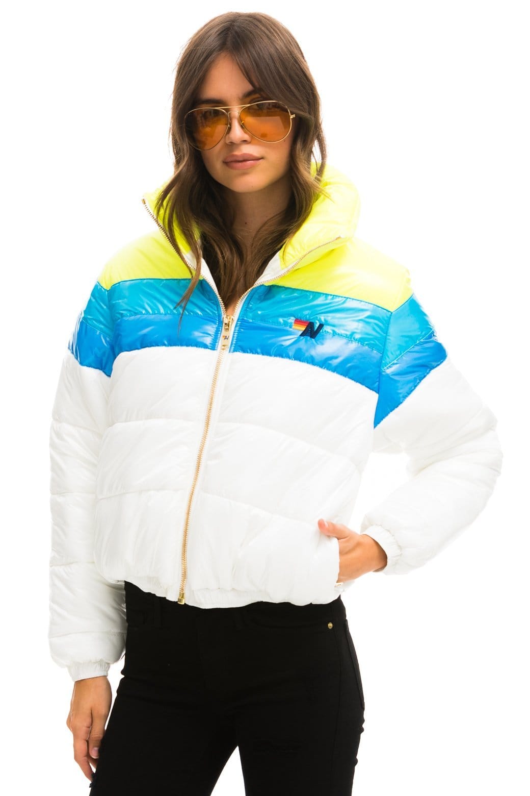COLOR BLOCK LUXE APRES PUFFER JACKET - GLOSSY WHITE - Image 2