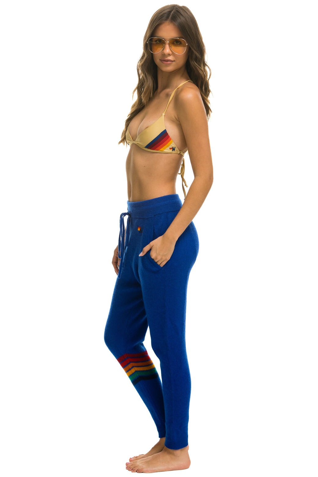RAINBOW 6 STRIPE CASHMERE RELAXED FIT PANT - LAPIS - Image 2